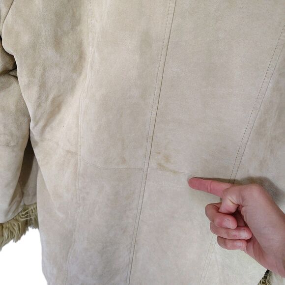 Vintage Y2K Penny Lane Coat Blue Asphalt Suede Leather Jacket Faux Fur Size XL - Picture 6 of 16